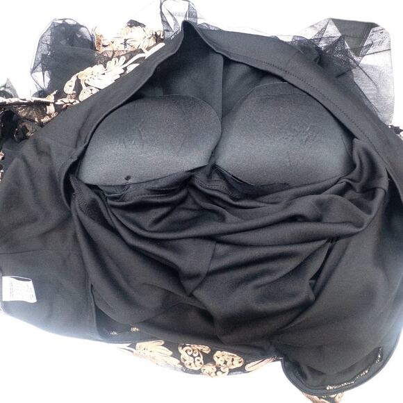 Alex Evenings Floral Soutache Gown Maci Dress Fit & Flare Tan Black Women's 12 - Picture 8 of 9